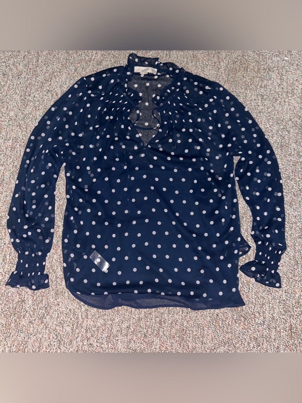 Loft Polka Dot Ruffle V-Neck Long Sleeve Top